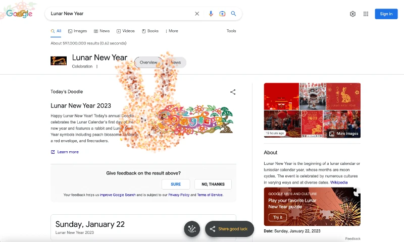 Google SERP for the keyword “Lunar New Year”