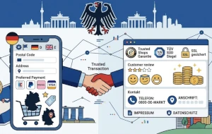 German website localization with formal copy, Impressum link and trust seals